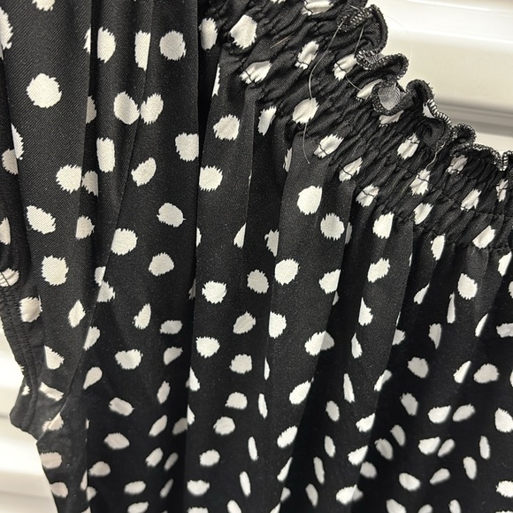 Carol Rose Black and White Polka Dot Short Sleeves Blouse Elastic Neckline XL - Picture 8 of 14